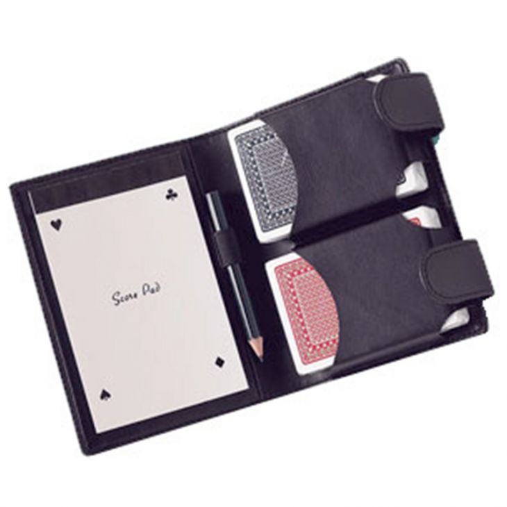 Bridge Travel Set: 2 Bridge Decks, Score pad, and Pencil in Leather Case. main image